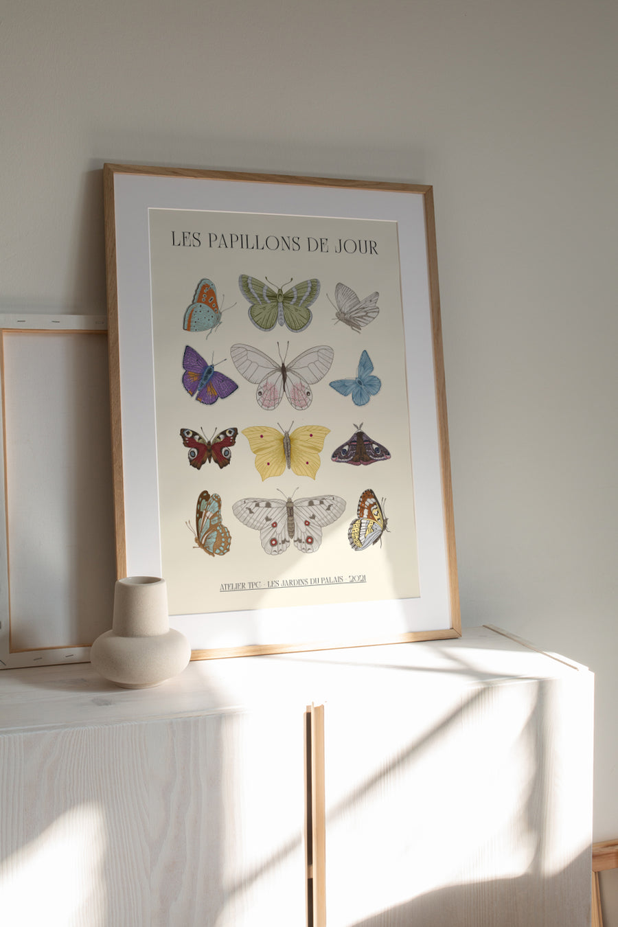 butterflies art print beige botanical