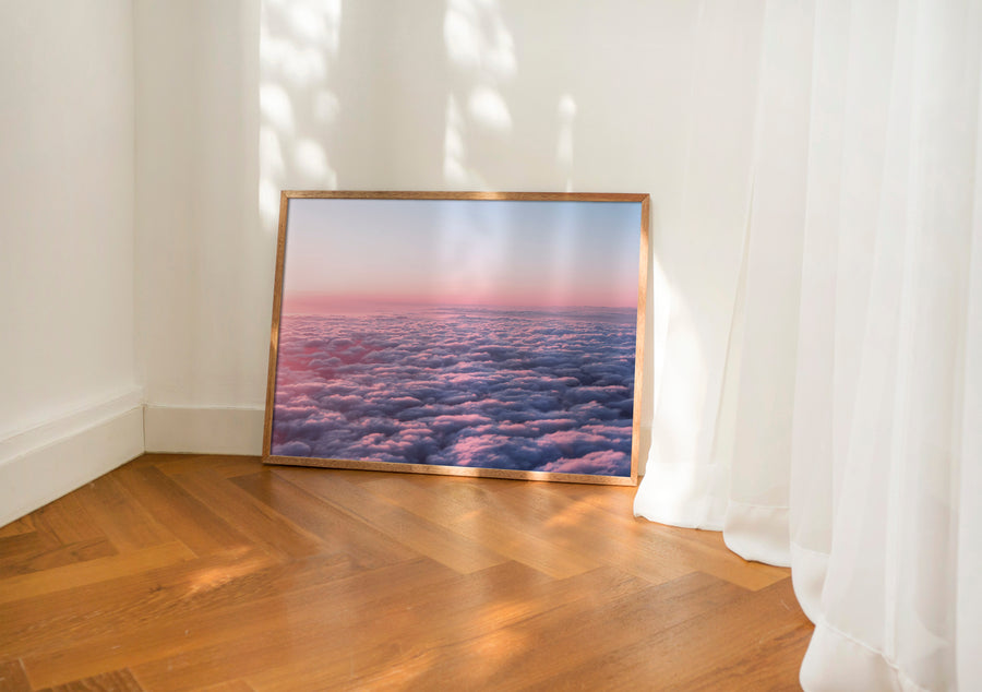 Pastel Blue pink clouds sky photography print poster sunset