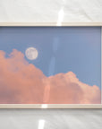 Full Moon pink clouds Pastel Sunset photography Print 