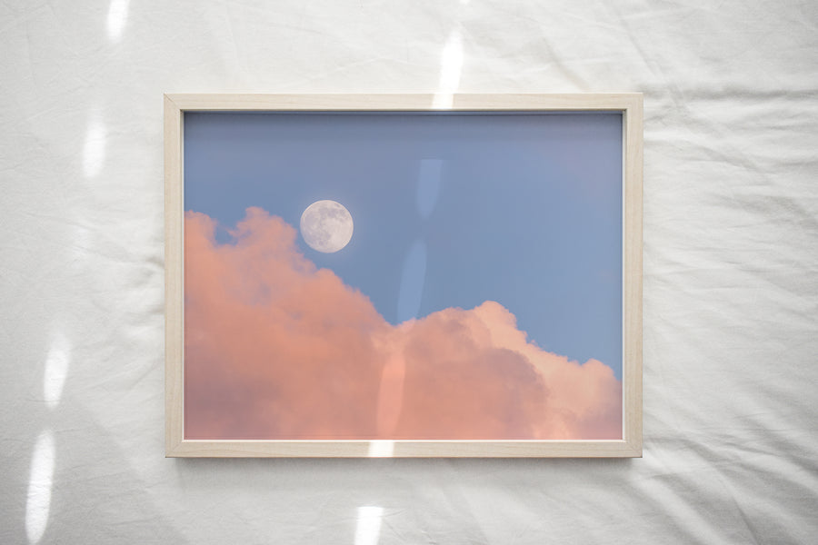 Full Moon pink clouds Pastel Sunset photography Print 