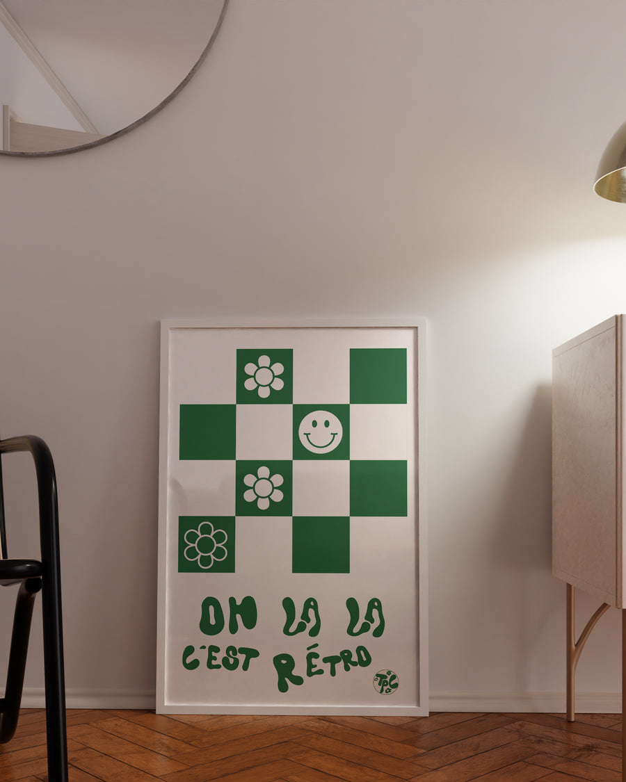 C'est Rétro green checkerboard checkered art print y2k