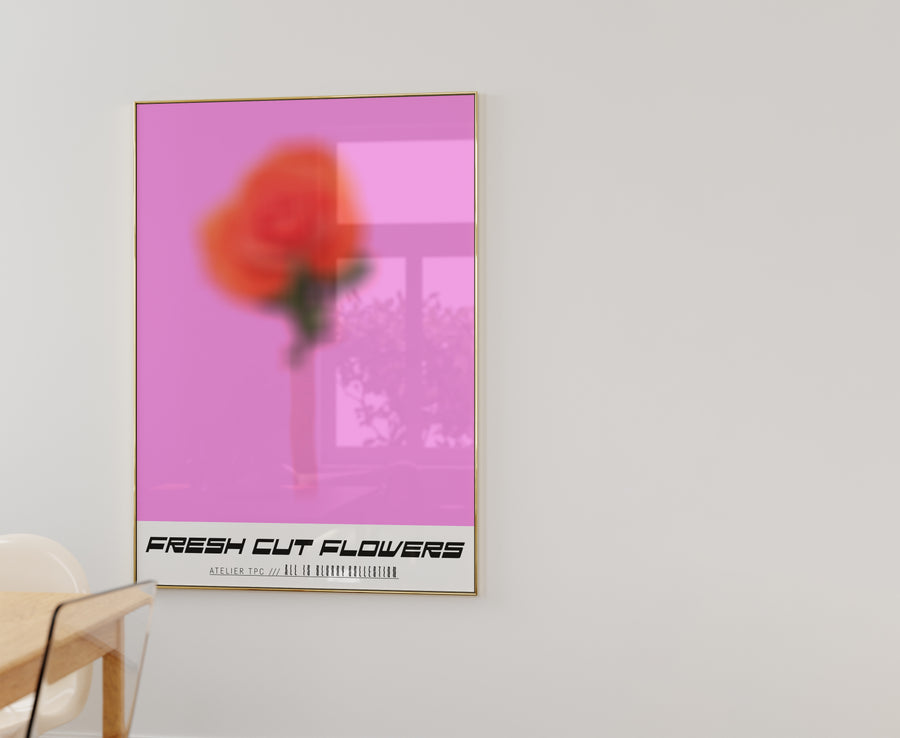 pink red colorblock floral flower art print
