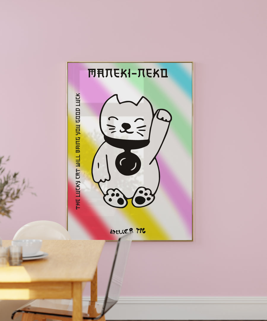 Lucky Cat Maneki-Neko trippy printable wall art