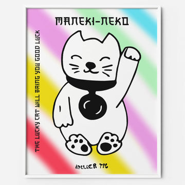 Lucky Cat Maneki-Neko trippy printable wall art