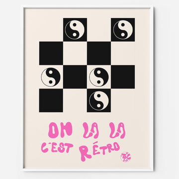 yin yang art print checkerboard