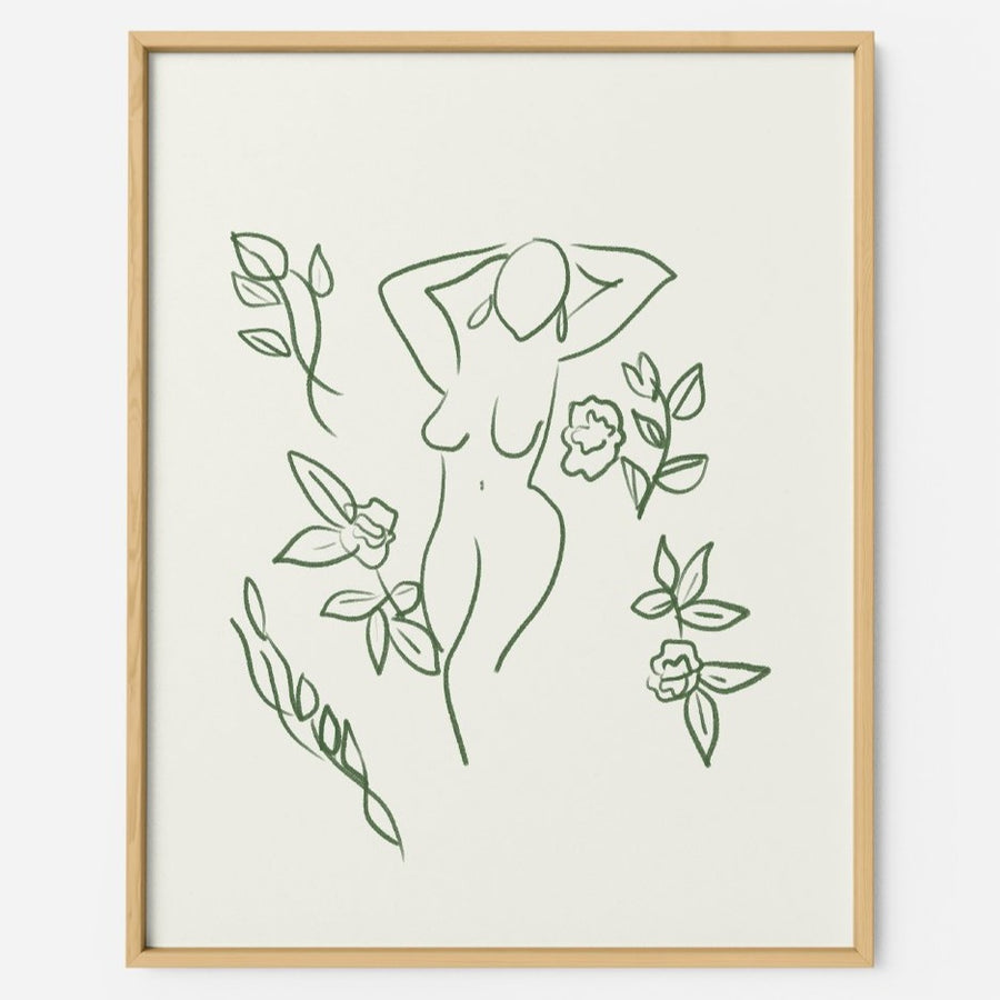 Girl and Roses - Green - THE PRINTABLE CONCEPT - Printable art posterDigital Download - 