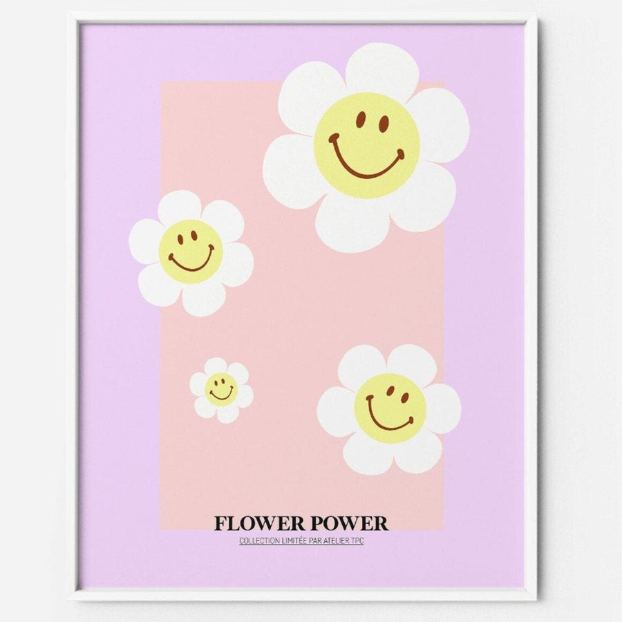 happy hippie smiley flowers art print