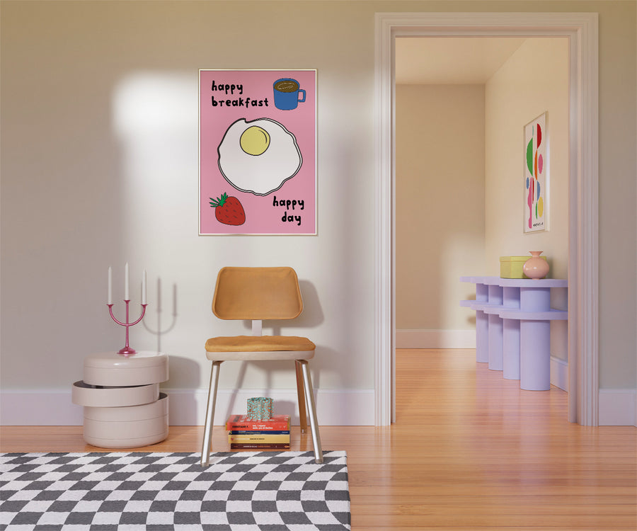 kitchen wall art- egg art print pink breakfast poster