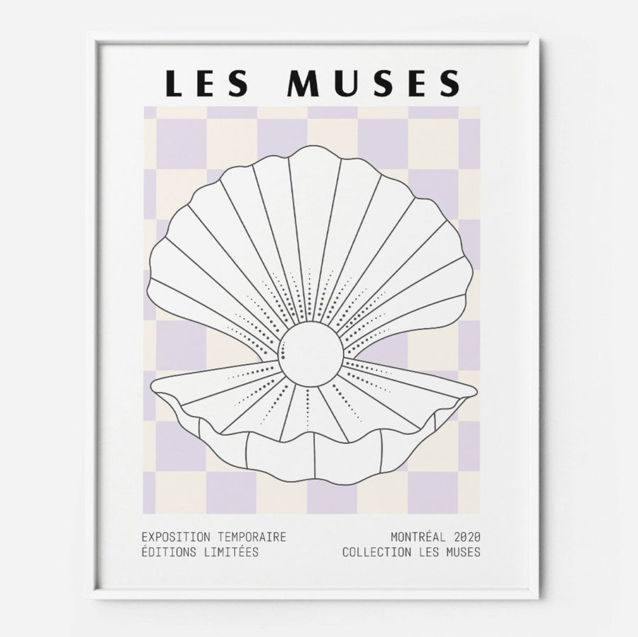 Les Muses Seashell Pearl Checkered Lilac Pastel Museum Poster Art Print
