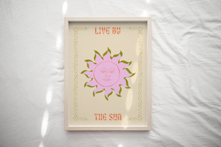 Sun face smiling pink green mexican art print