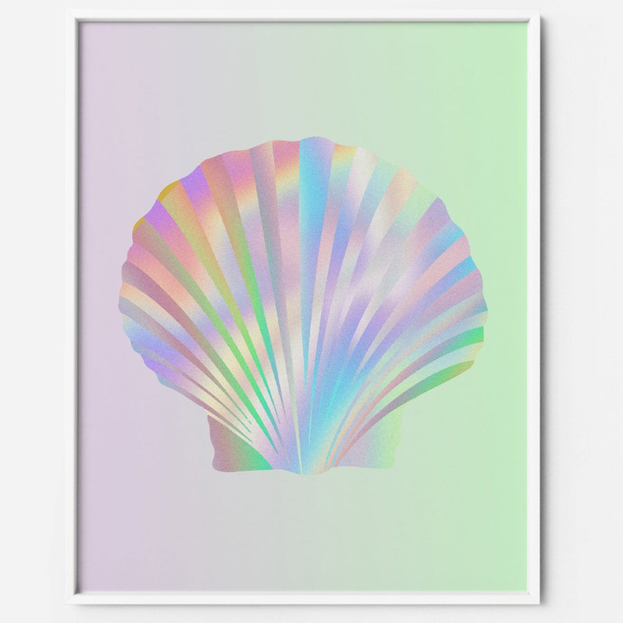 holographic Sea Shell art print  danish pastel 